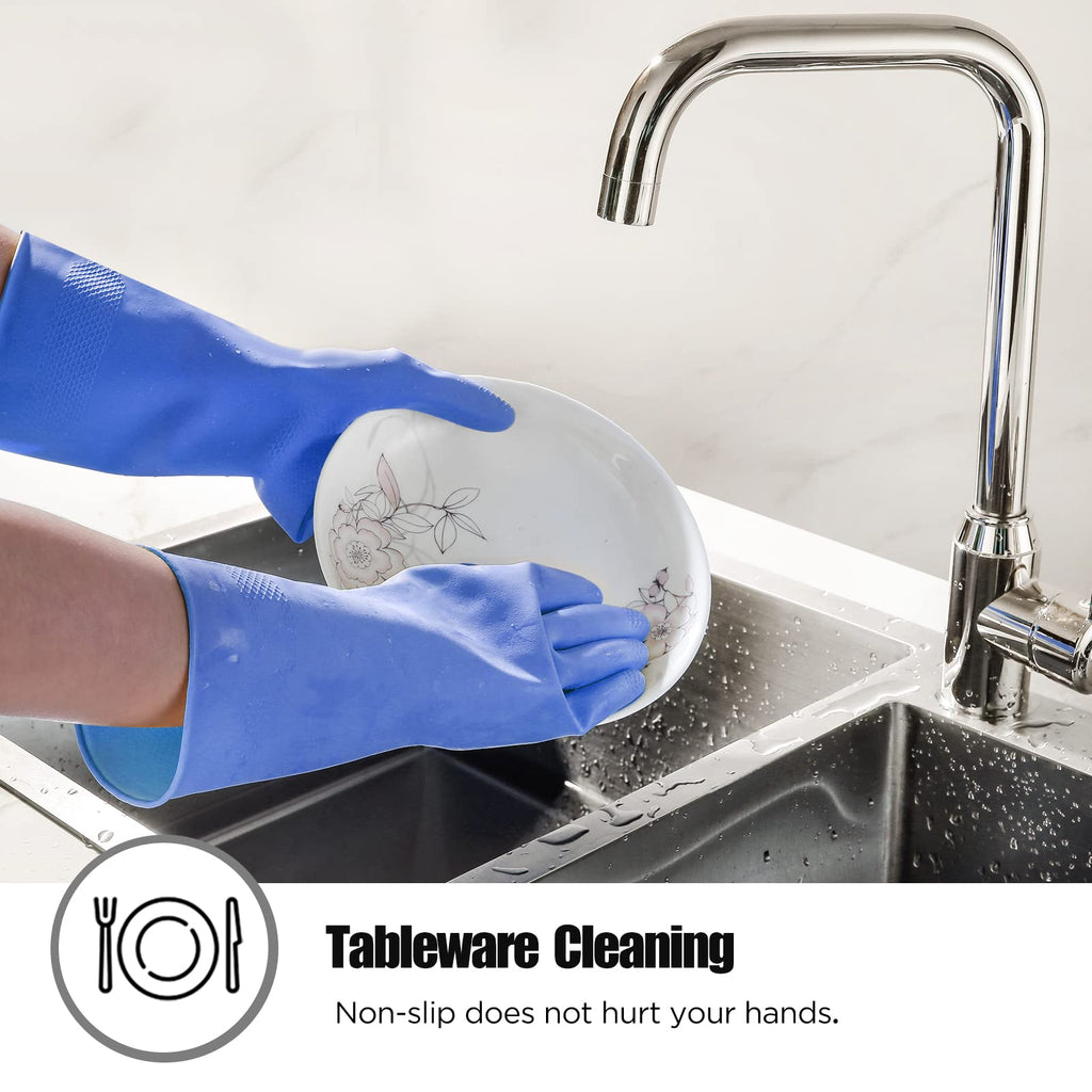 Iucge Rubber Cleaning Gloves Blue 6 Pairs For Household,Reuseable Dishwashing Gloves For Kitchen(6,Xl)