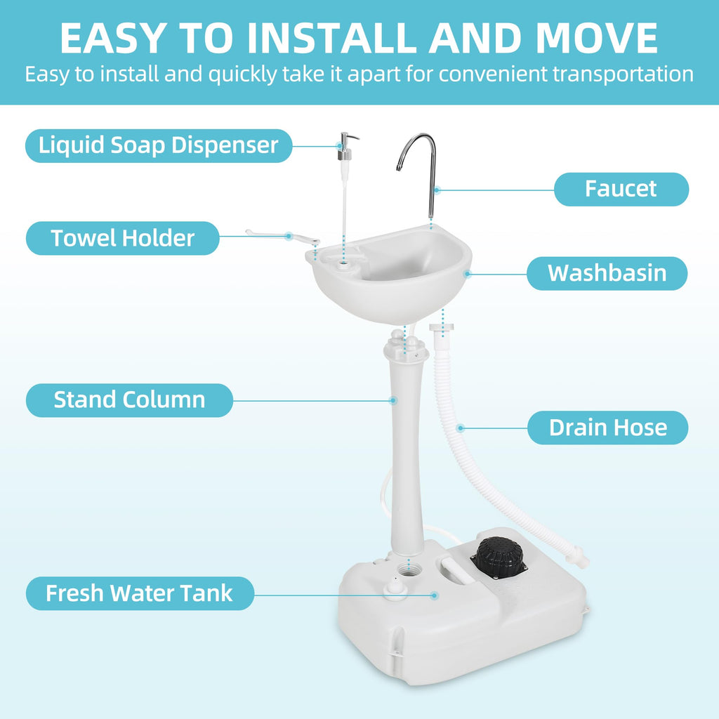Yitamotor Portable Sink 17L Camping Hand Washing Station With Wash Basin Stand And Carry Bag, Wheels, Towel Holder, Soap Dispens