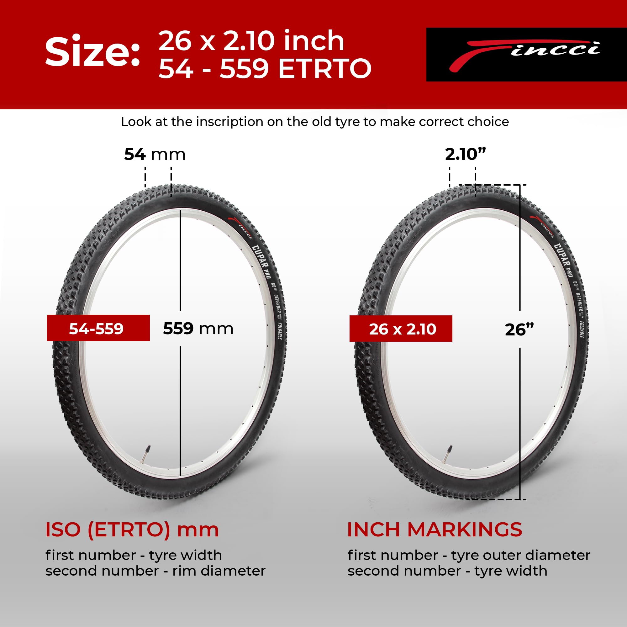 Fincci Cupar Pro 26 X 2.10 Tire 54-559 Etrto Foldable 60 Tpi Xc Cross Country Tires With Nylon Protection For Mountain Mtb Hybri