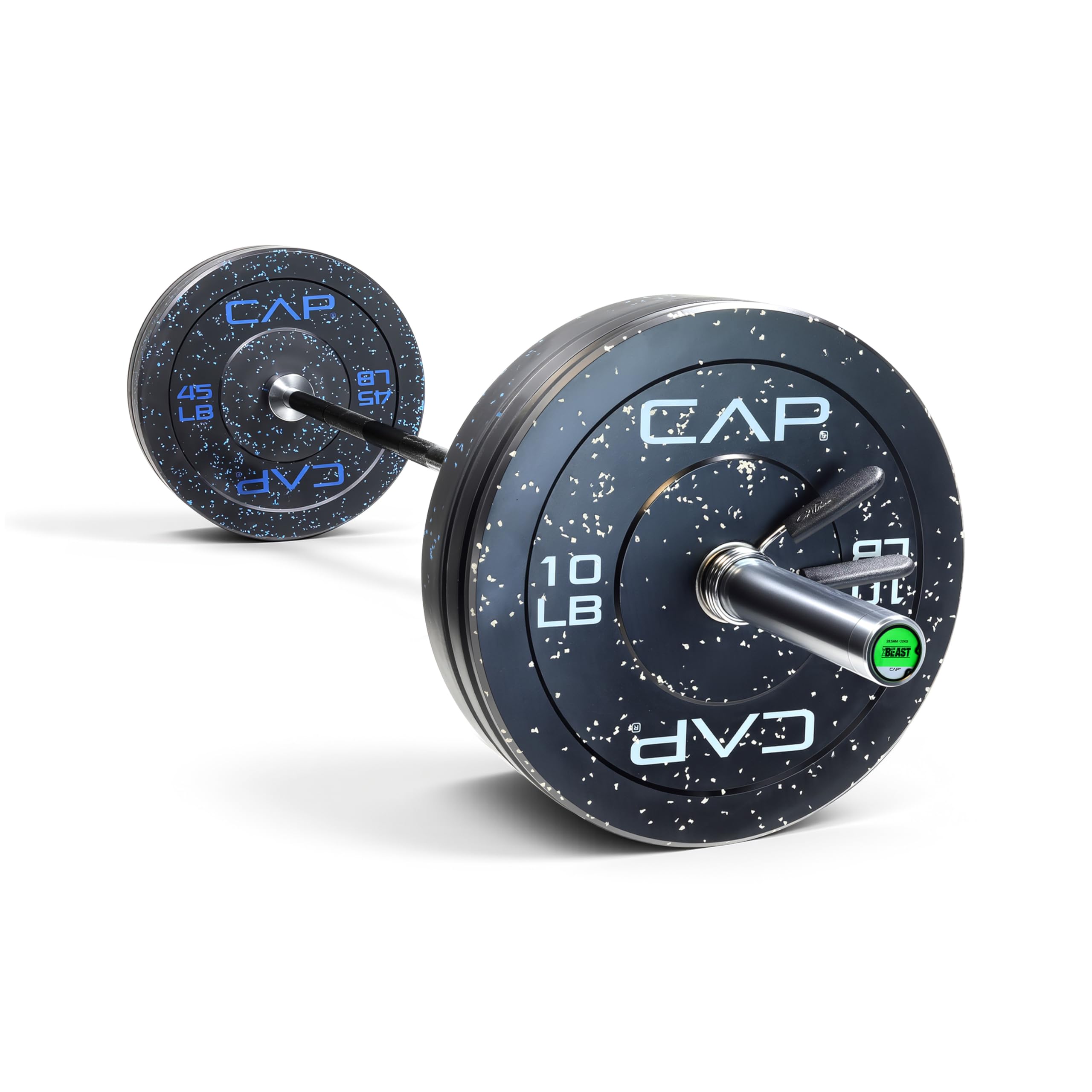 CAP Barbell 160 lb Economy - Speckled Olympic Weight Set with 7ft Black/Chrome Barbell & Black Bumper Plates with Color Logo