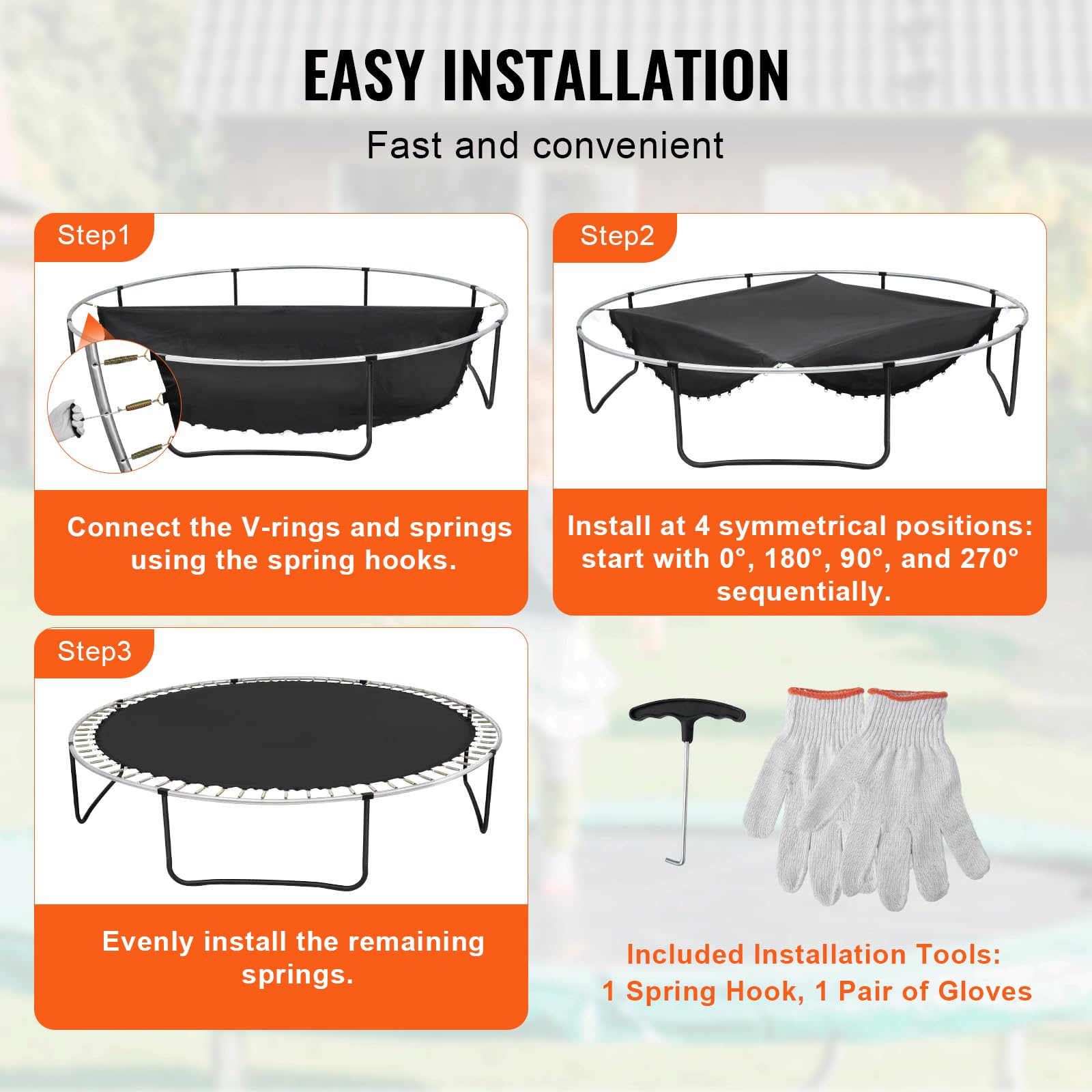 Vevor Replacement Trampoline Mat Fits 14Ft Frame 72 V-Ring 6.5''-7'' Spring Length