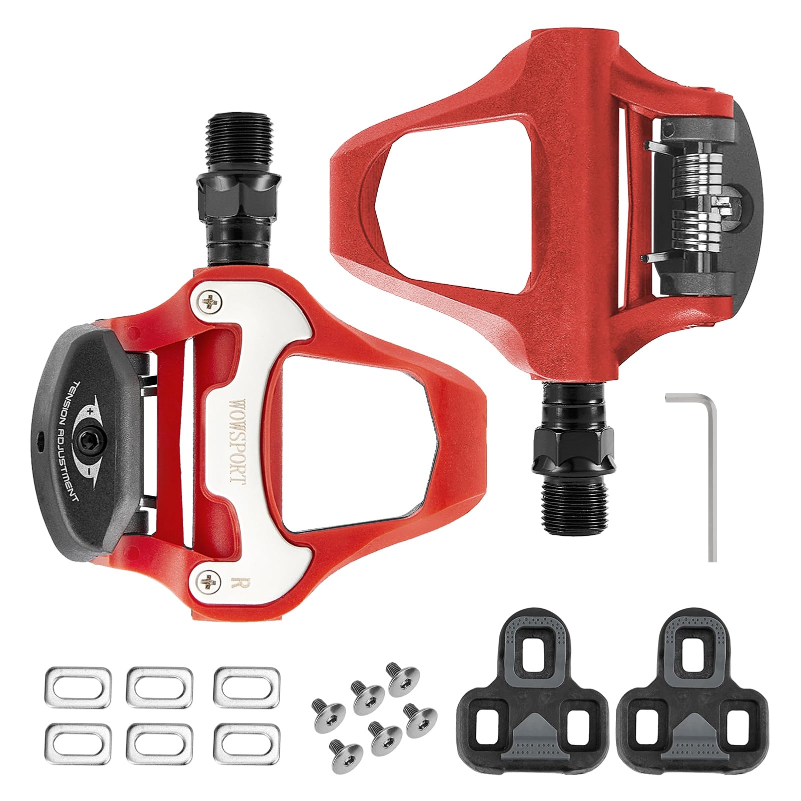 WOWSPORT Clipless Road Bike Pedals with Cleats Set, 9/16  Spindle, Nylon Glass Fiber, Sealed Bearings, 3-Bolt Compatible for Roa