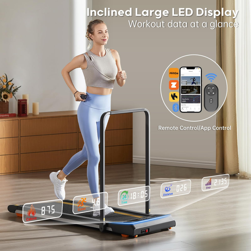 Hitgo Walking Pad For Home Office, Portable Under Desk 2 In 1 Treadmill With Foldable Handle, Remote Control, App, And Led Displ