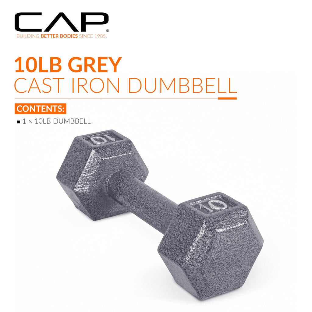Cap Barbell Cast Iron Hex Dumbbell, Single, 10 Lb