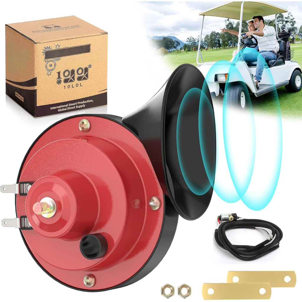 10L0L Universal 12 Volt Golf Cart Horn Kit For Ezgo, Club Car, Yamaha - Floor Mount Button Switch, Golf Cart Street Legal Horn K