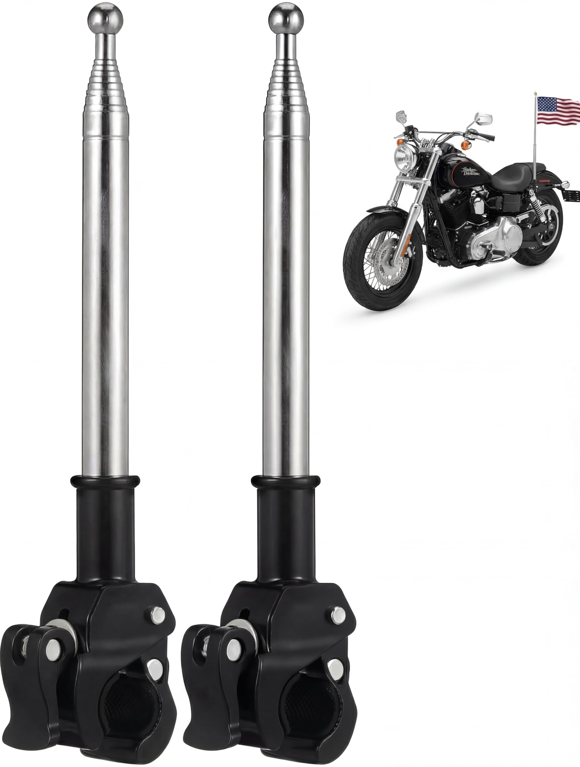 Ciieeo 2 Pack Telescopic Golf Cart Flag Pole, Stainless Steel Bike Safety for ATV Stroller Wheelchair Retractable Bicycle Handle