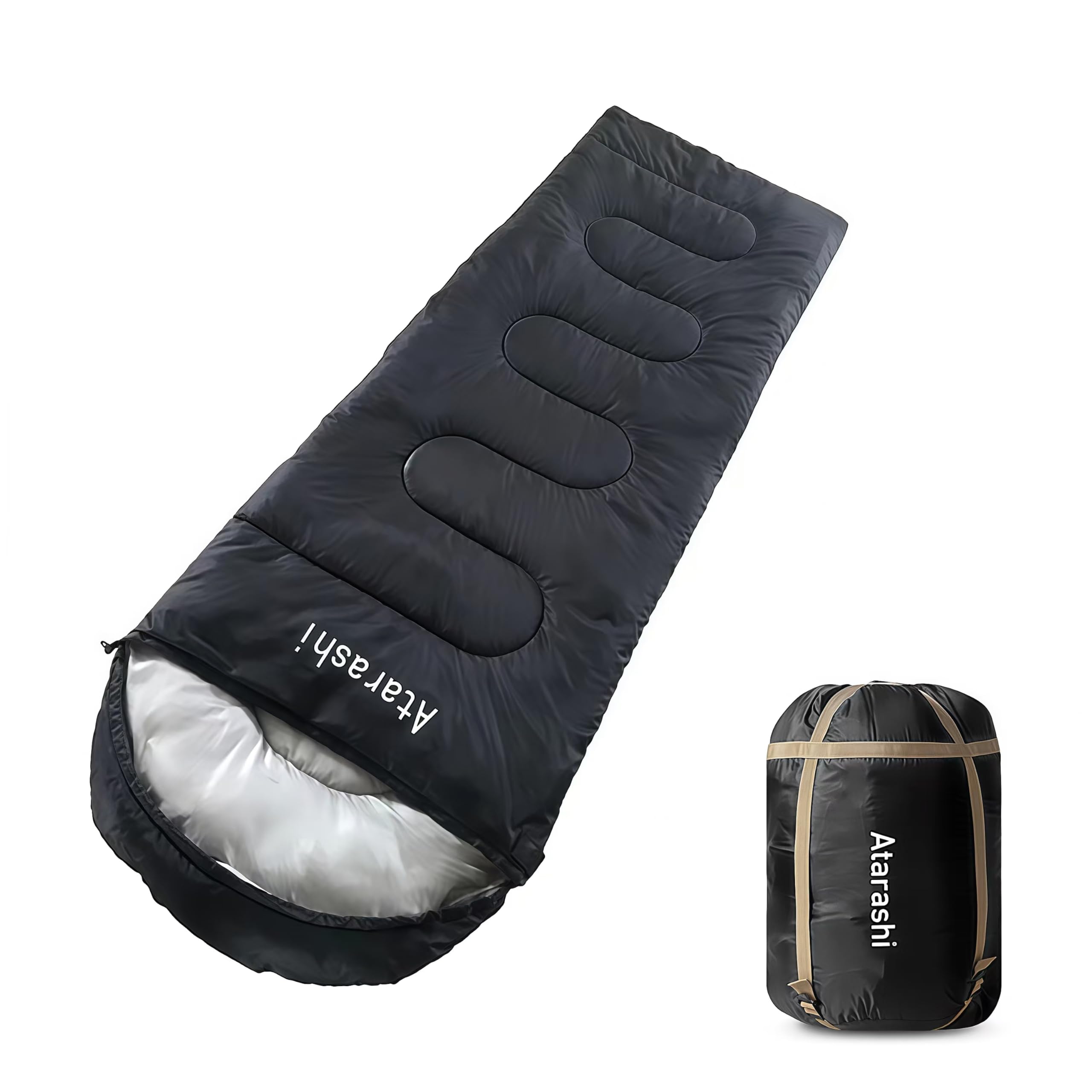 Atarashi Camping Sleeping Bag- 4 Seasons for Adults, Light, Warm, Extra-Large with Compression Sack- Great for Hiking, Backpacki