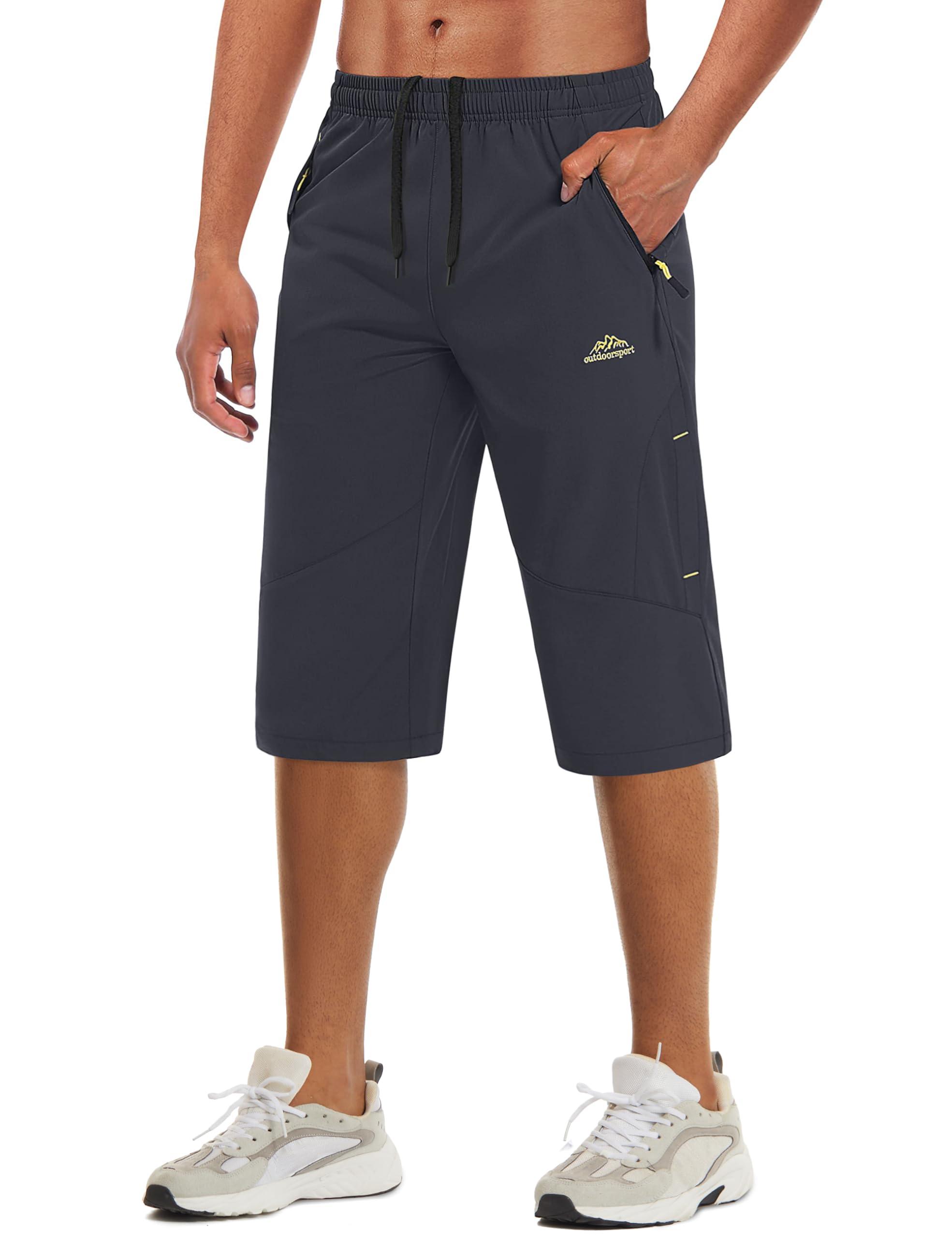 MAGCOMSEN Hiking Shorts Men Outdoor Quick Dry Knee Length Gym Drawstring Training Running Workout Long Shorts Grey, 36