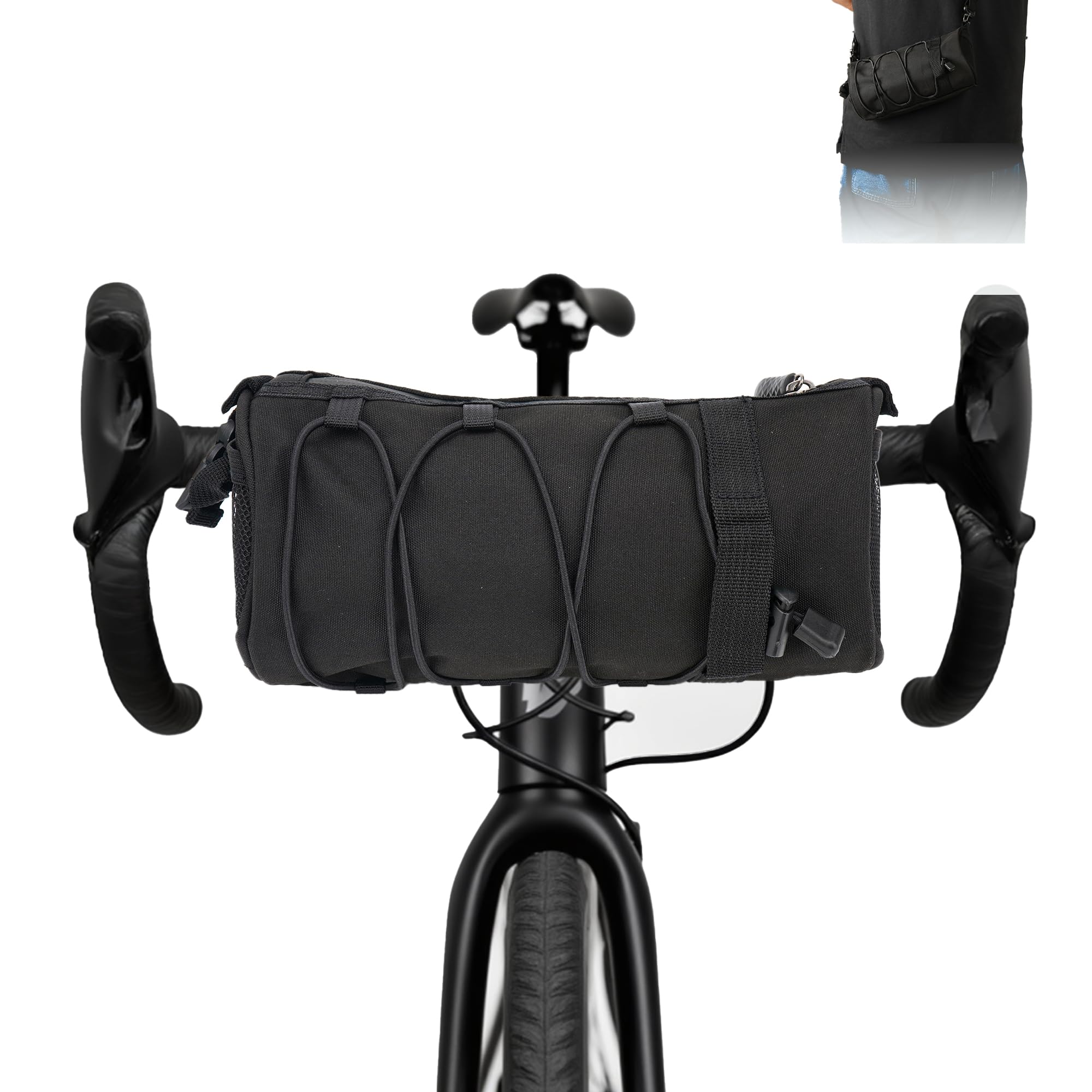 RidingRush Simple Bar Bag for Adults - Waterproof Bike Front Bag with Side Pockets & Elastic Band, Cycling Handlebar Bag for Roa