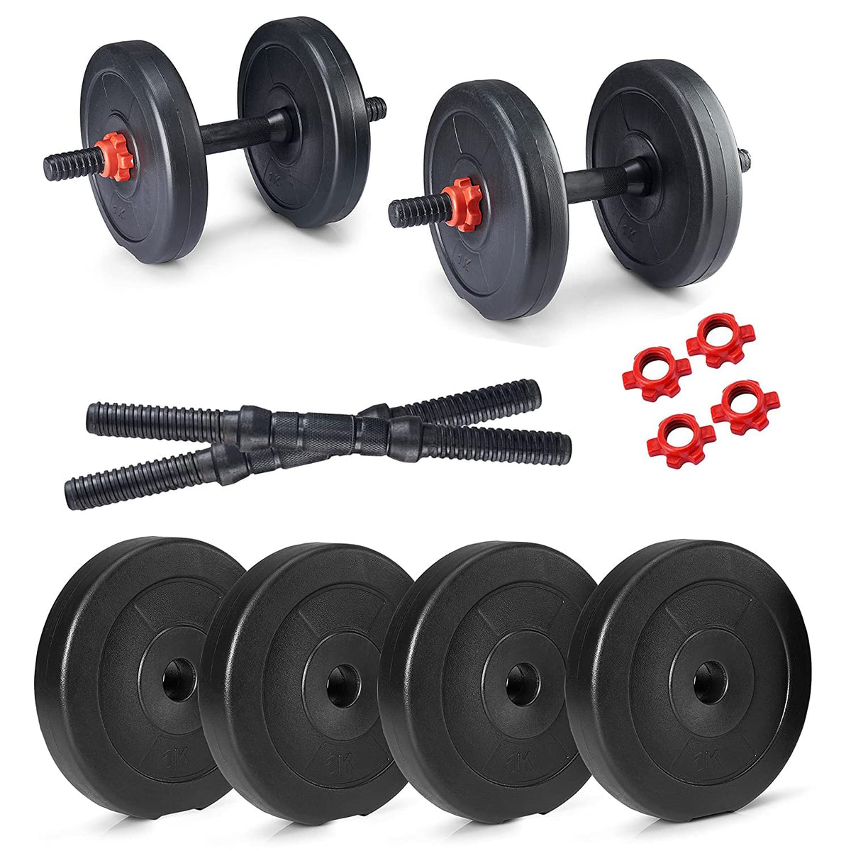 Protoner PVC DM 440 Kg Dumbbells Set and Fitness Kit for Men and Women Whole Body Workout (20 kg (2 kg x 4, 3 kg x 4), Black &
