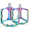 Road/Mountain Bike Pedals - 3 Bearings Bicycle Pedals - 9/16    CNC Machined Flat Pedals with Removable Anti-Skid Nails (Rainbow