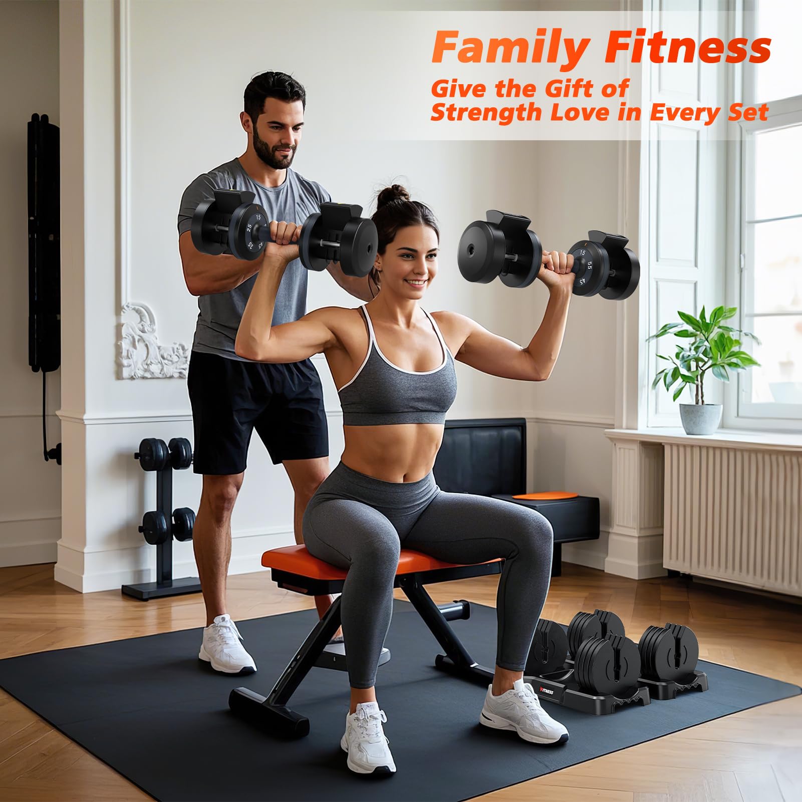 Rendpas Adjustable Dumbbells Set of 2, Select Weight Dumbbell Set, 5 in 1 Free Dumbbell Set with Anti-Slip Texture Handle, Weigh