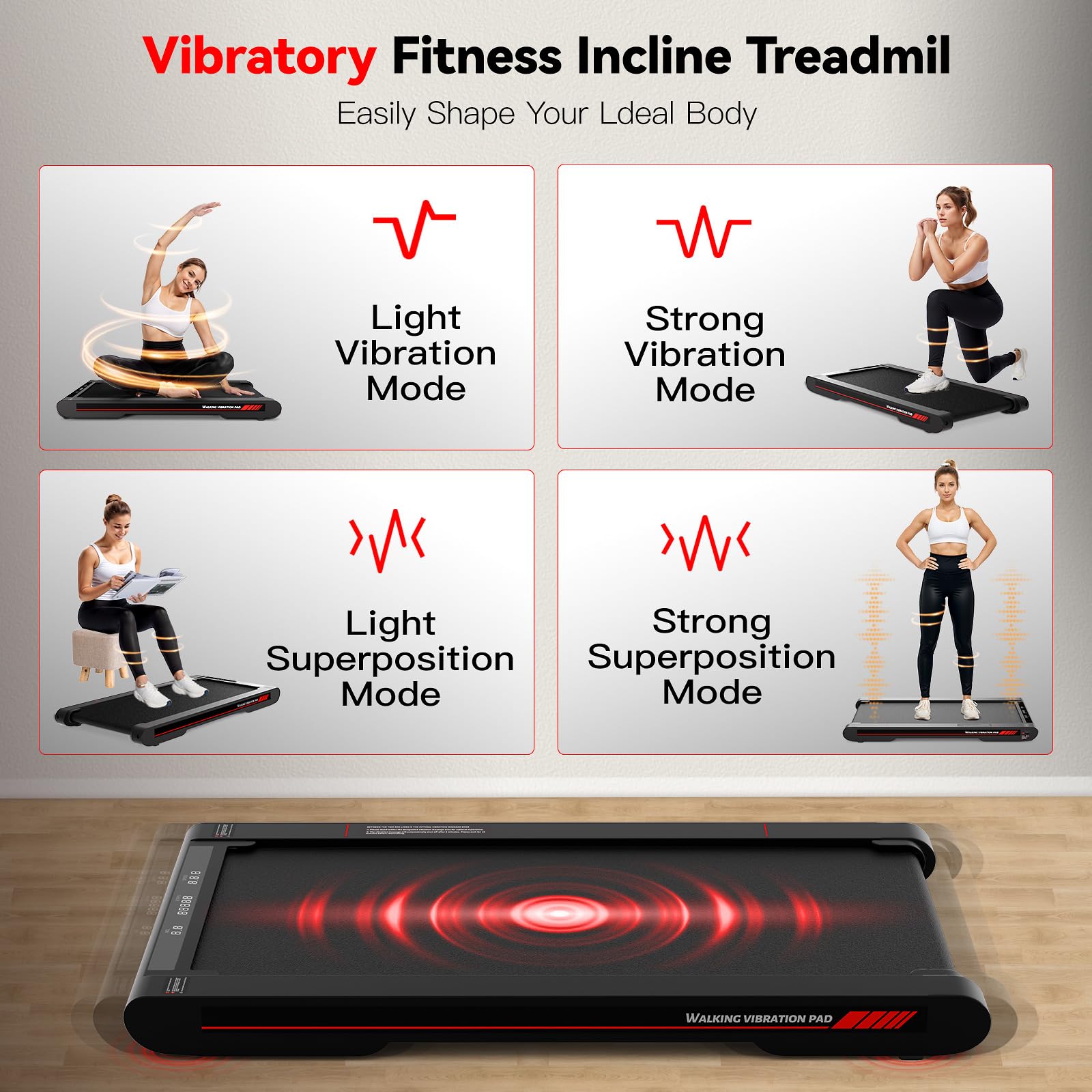 Sperax Walking Vibration Pad with Manual Incline,4-in-1 Under Desk Treadmill with APP Vibration Machine, Suitable for Home and O