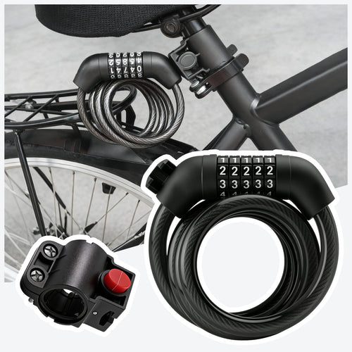 4FT 5-Dial Resettable Long Bike Lock Cable,High-Strength Anti-Cut Bike Cable Locks with Quick-Release Mount,Universal Cables Bik