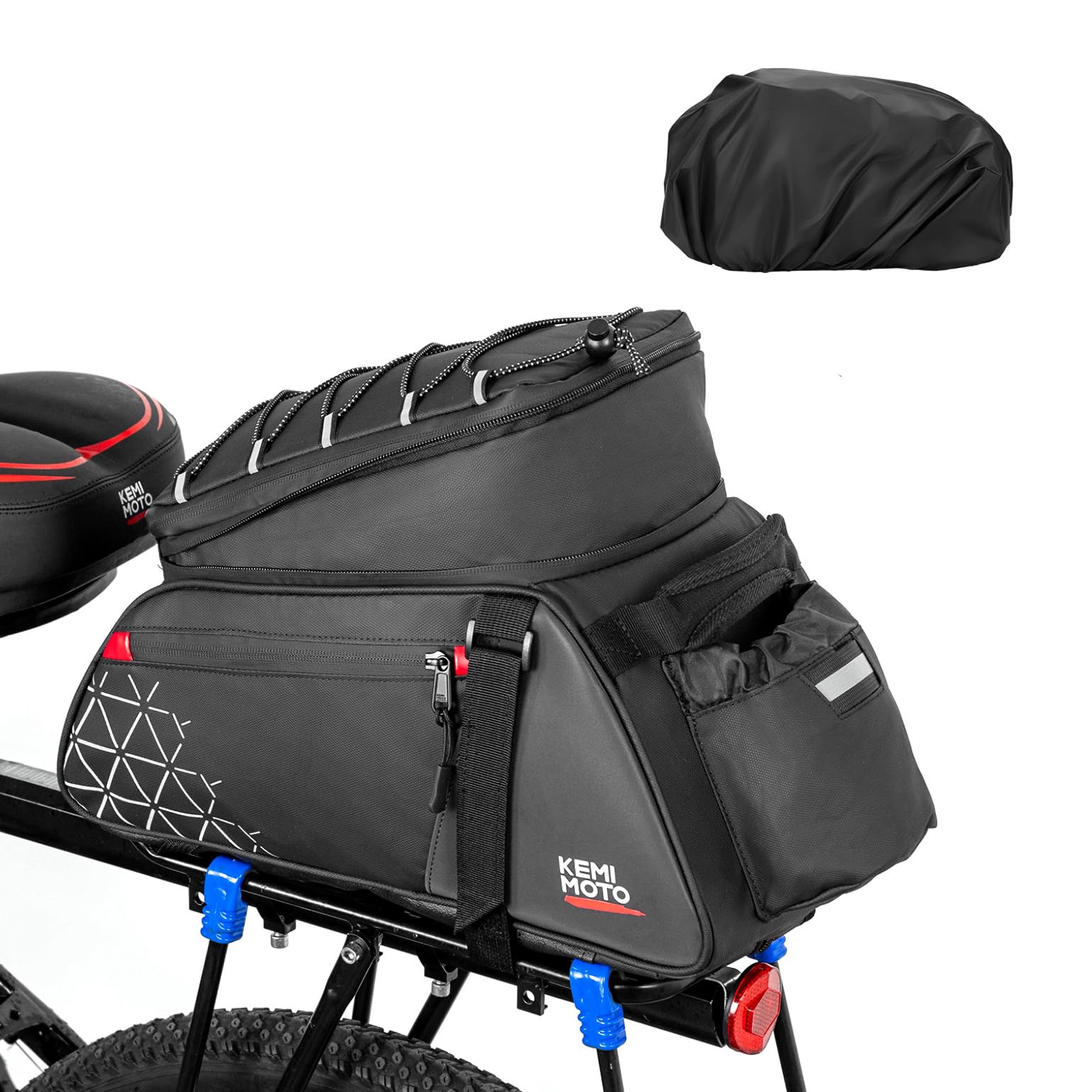 KEMIMOTO Bike Bag PVC Bicycles Rear Rack 15L Bicycles Trunk Pannier with Waterproof Cover and Water Cup Bag for Commuter Travel 