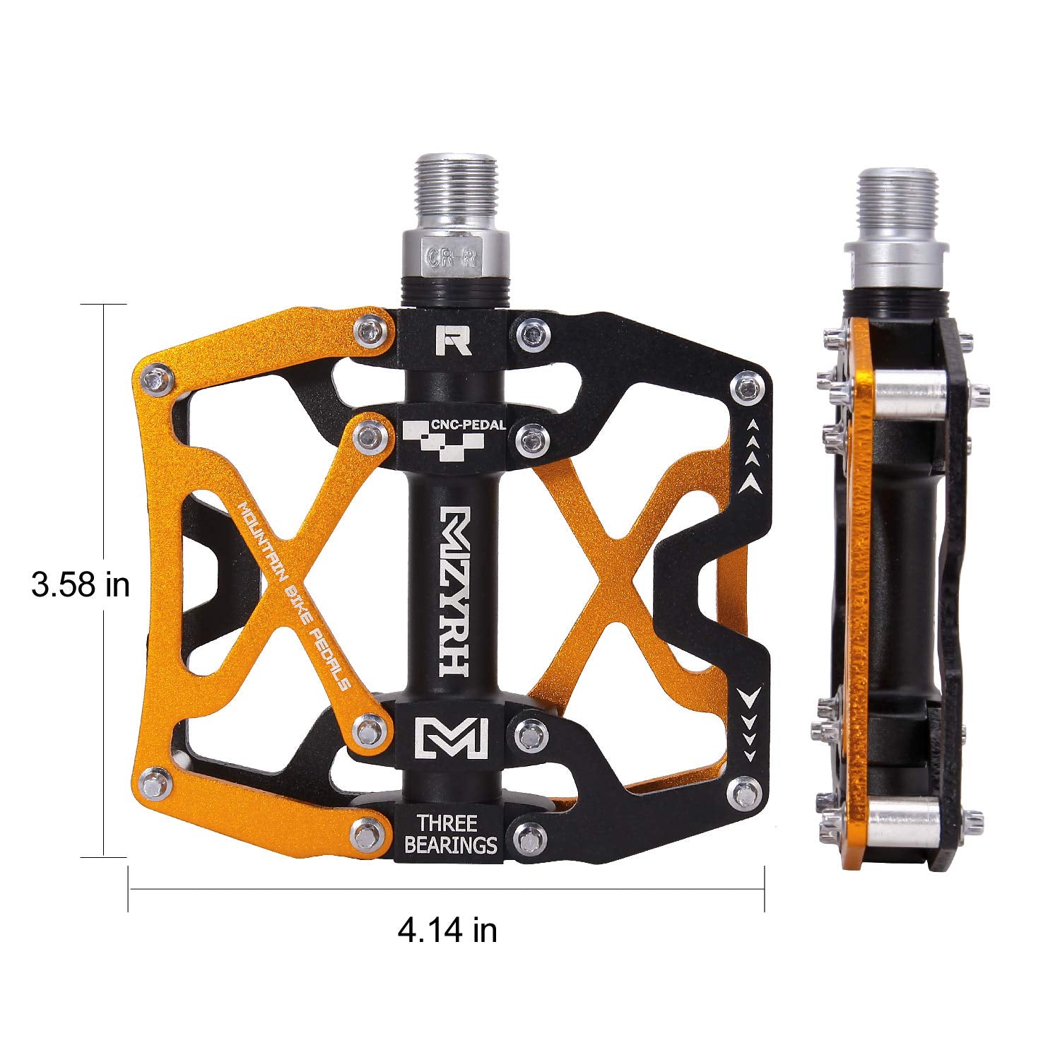 Mzyrh Mountain Bike Pedals, Ultra Strong Colorful Cnc Machined 9/16'' Cycling Sealed 3 Bearing Pedals (Black Black Glod 3 Bearin