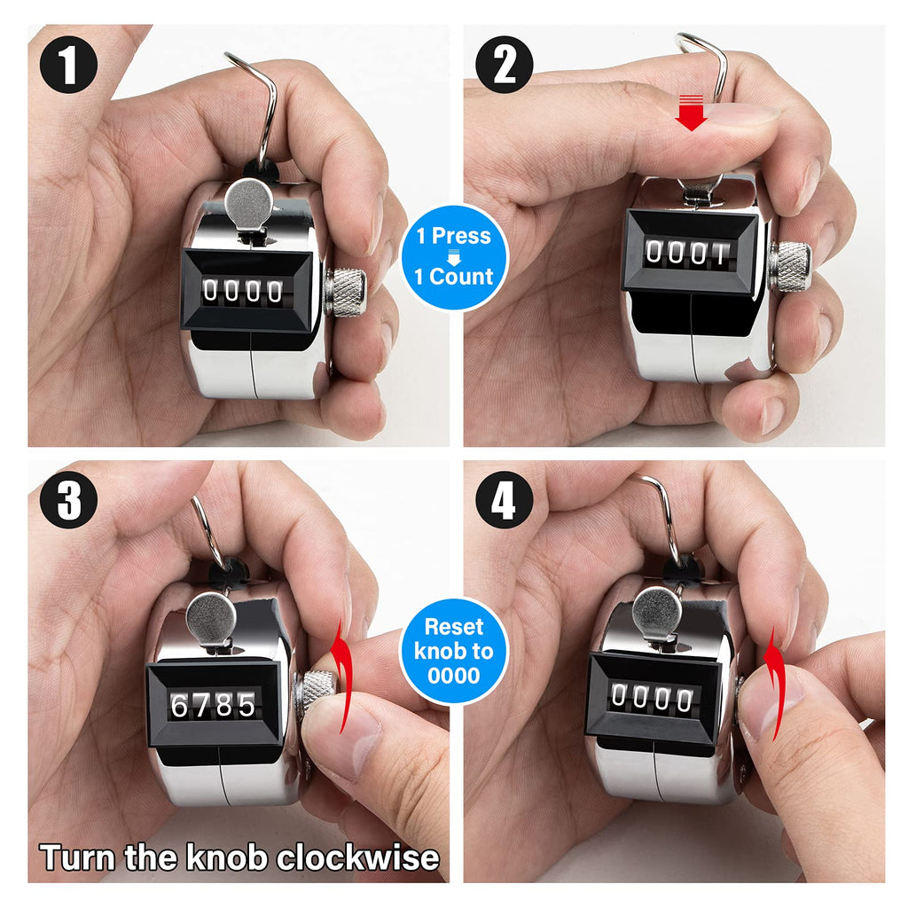 Sdarming Tally Counter, 4-Digit Clicker Counter, Metal Hand Tally Counters Clicker Pitch Counter For Counting, Knitting, Coachin