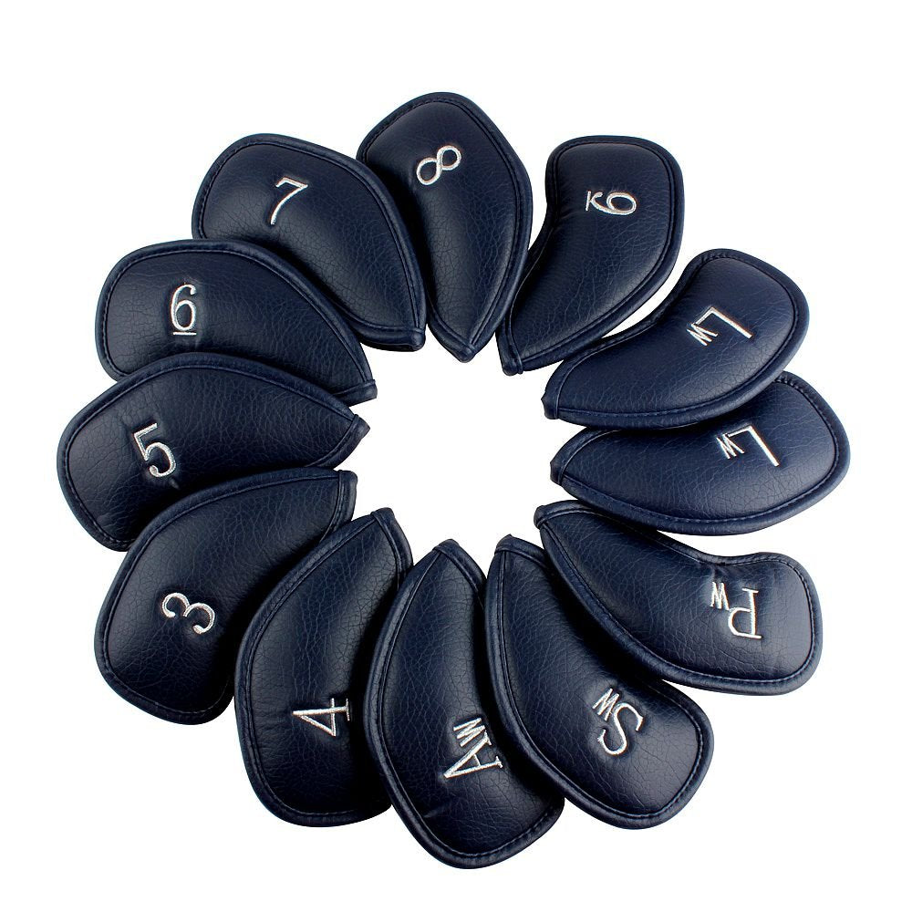 Craftsman Golf 12Pcs Thick Synthetic Leather Golf Iron Head Covers Set Headcover Fit All Brands Callaway, Ping, Taylormade, Cobr