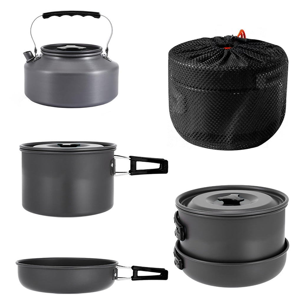 Aigear 3Pcs Camping Cookware Mess Kit, Non-Stick Camping Pan Pot Kettle, Lightweight Aluminum, Collapsible Portable Camping Cook