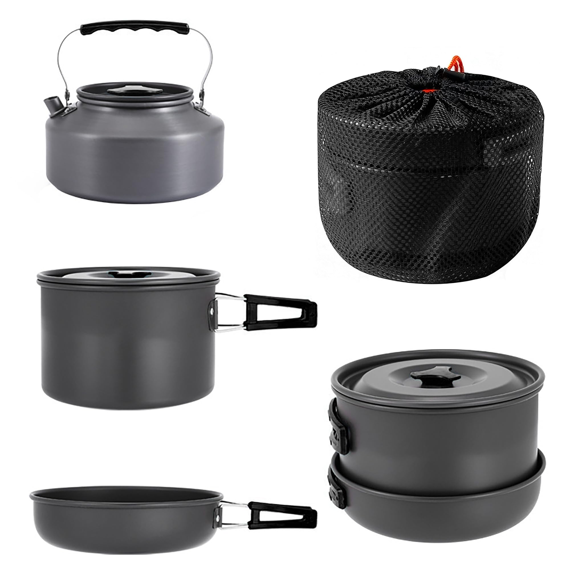 Aigear 3Pcs Camping Cookware Mess Kit, Non-Stick Camping Pan Pot Kettle, Lightweight Aluminum, Collapsible Portable Camping Cook