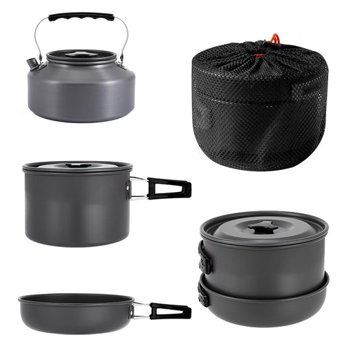 Aigear 3Pcs Camping Cookware Mess Kit, Non-Stick Camping Pan Pot Kettle, Lightweight Aluminum, Collapsible Portable Camping Cook