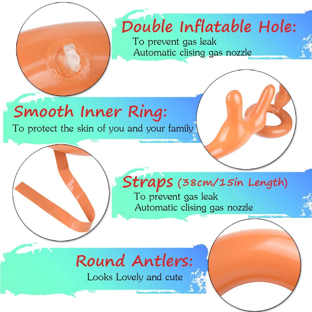 2 Set Inflatable Reindeer Antler Game, (2 Inflatable Antler, 12 Rings Reindeer Ring Toss) Inflatable Reindeer Antler Hat With Ri