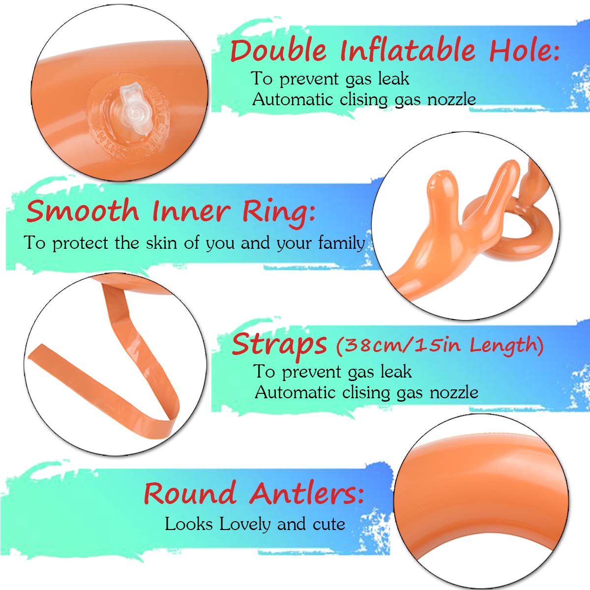 2 Set Inflatable Reindeer Antler Game, (2 Inflatable Antler, 12 Rings Reindeer Ring Toss) Inflatable Reindeer Antler Hat With Ri