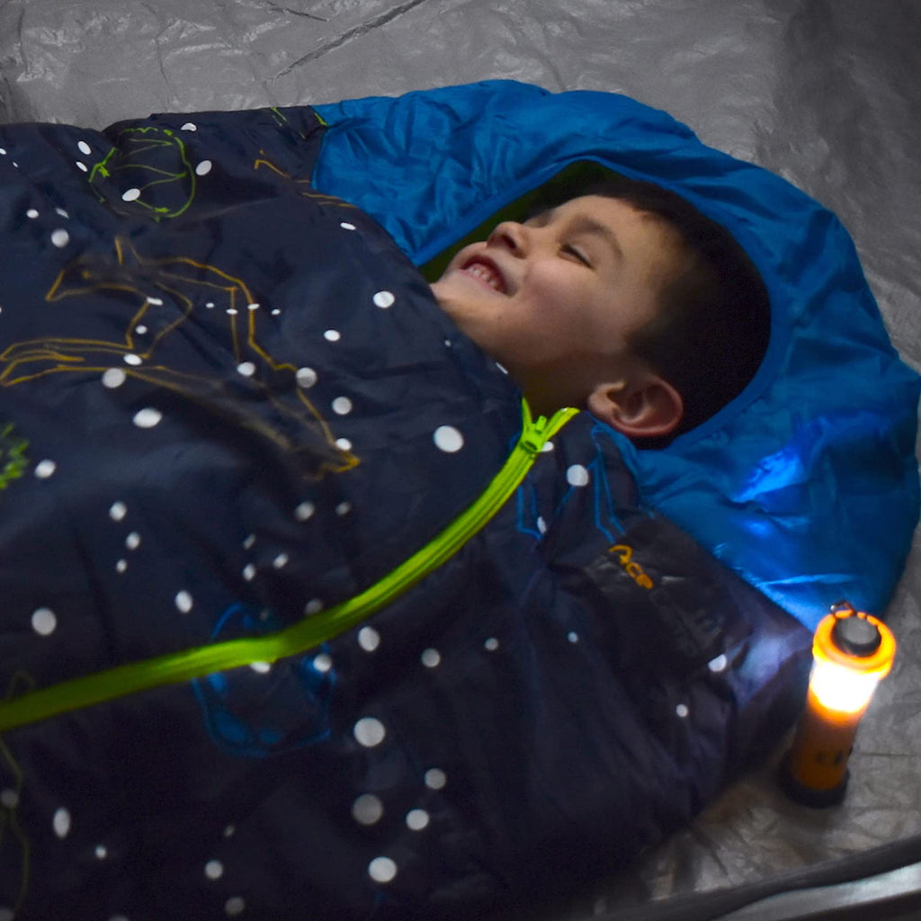 Acecamp Glow In The Dark Mummy Sleeping Bag For Kids And Youth, Temperature Rating 30?F/-1?C, Water-Resistant For Camping, Hikin