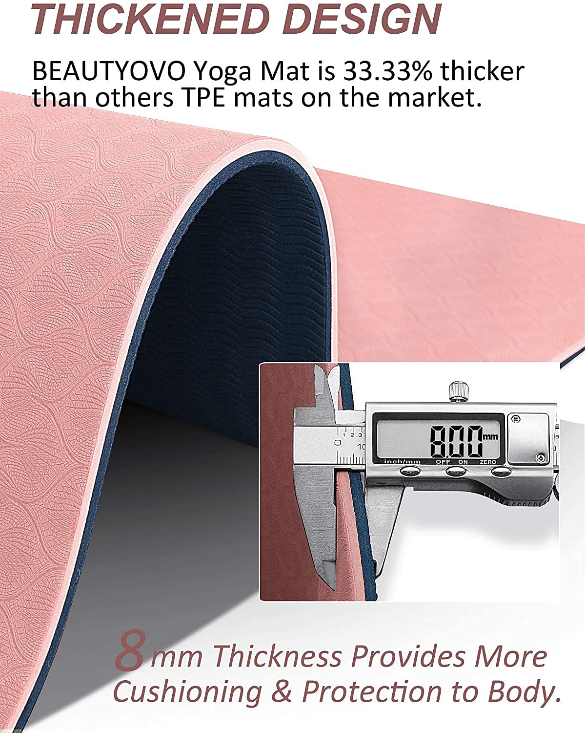 Yoga Mat With Strap, 1/3 Inch Extra Thick Double-Sided Non Slip, Professional Tpe Mats For Women Men, Workout Yoga, Pilates And