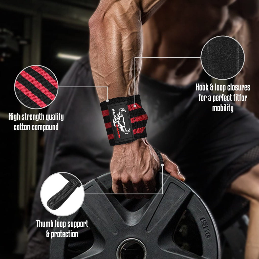 Beast Rage Weight Lifting Wrist Wraps Muscle Building Performance Training Gym Exercise Fitness Straps Thumb Loop Support Stretc