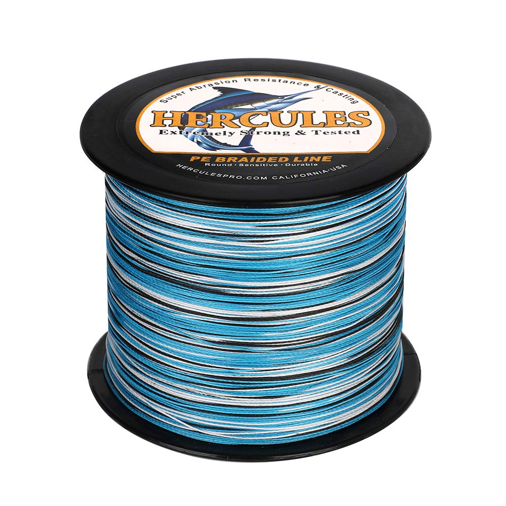 Hercules Braided Fishing Line 2000M 2187Yds 10Lbs-200Lbs Pe Superline 8 Strands (Blue Camo 60Lb/27.2Kg 0.40Mm)