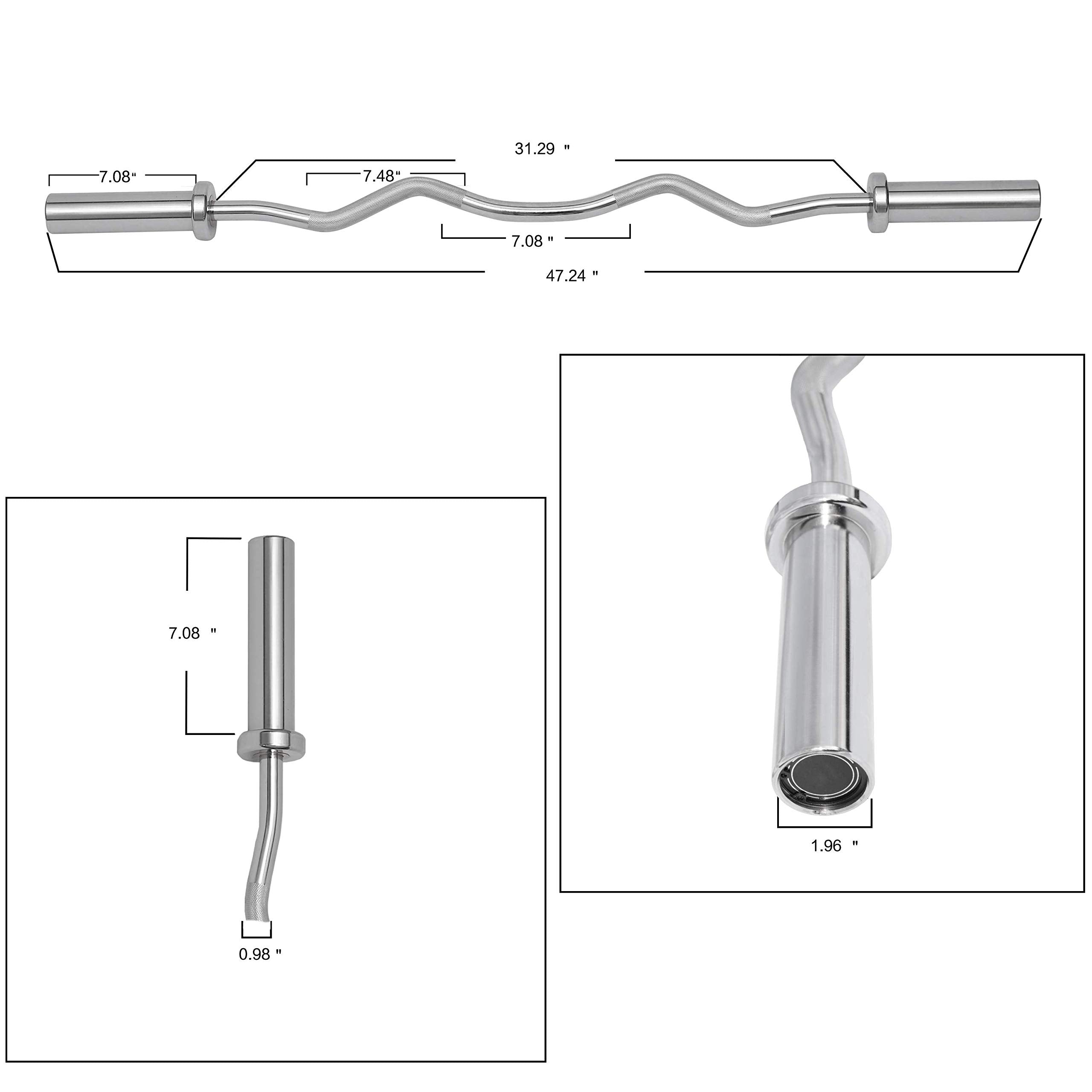 Signature Fitness Standard Olympic Super Curl Barbell Curl Bar Threaded Curl Bar, 48 Inch, New-Cb4S
