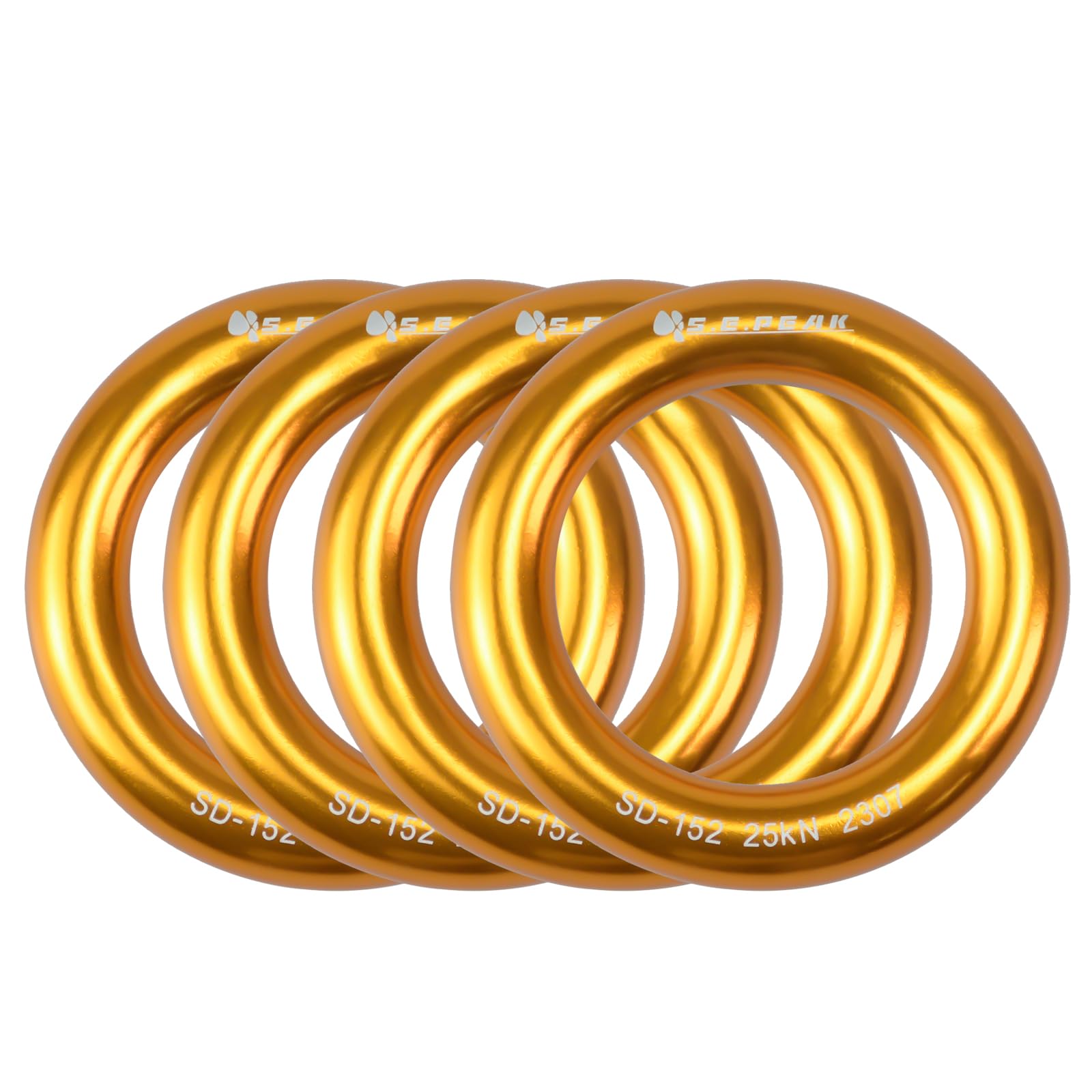 S.E.PEAK 25kN Aluminum Rappel Ring, Tension O-Ring, Connection Ring for Rock Climbing, Arborist, Gold, Pack of 4