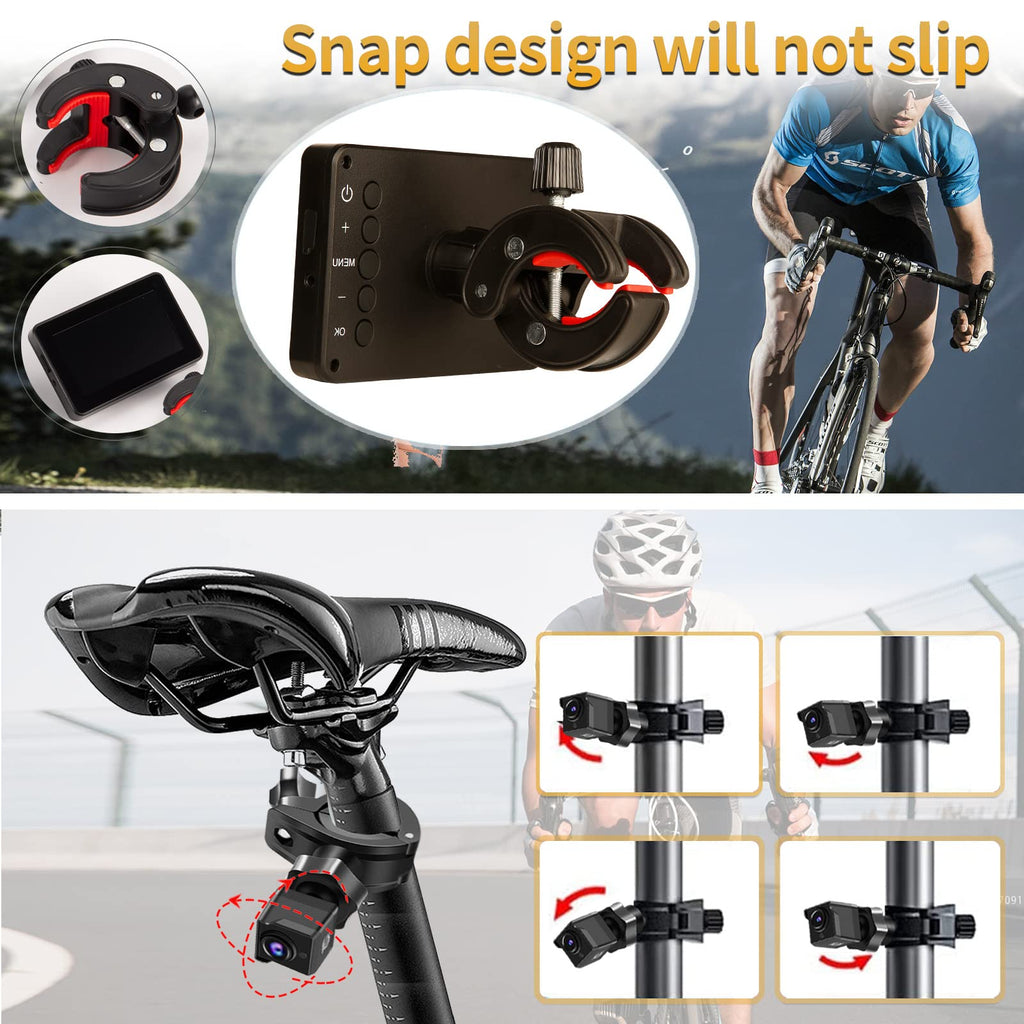 Bike Camera Rechargeable Battery 360 Rotation - 3 Mins Easy Install Handlebar Bicycle Camera With Rear View Monitor Color Night