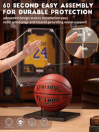 Jupdec Basketball Display Case Acrylic Clear 10'' Full Size With Solid Wood Base, Uv Protected Soccer Display Stand Box For Auto