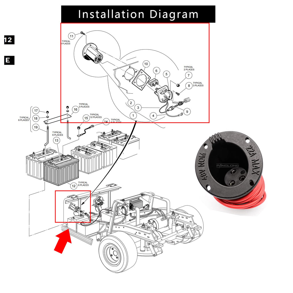 Drive-Up 48V Golf Cart Charger Receptacle Charger Plug For Club Car Ds 2004-2013 Models, Club Car Ds Charging Port With Cord Oem