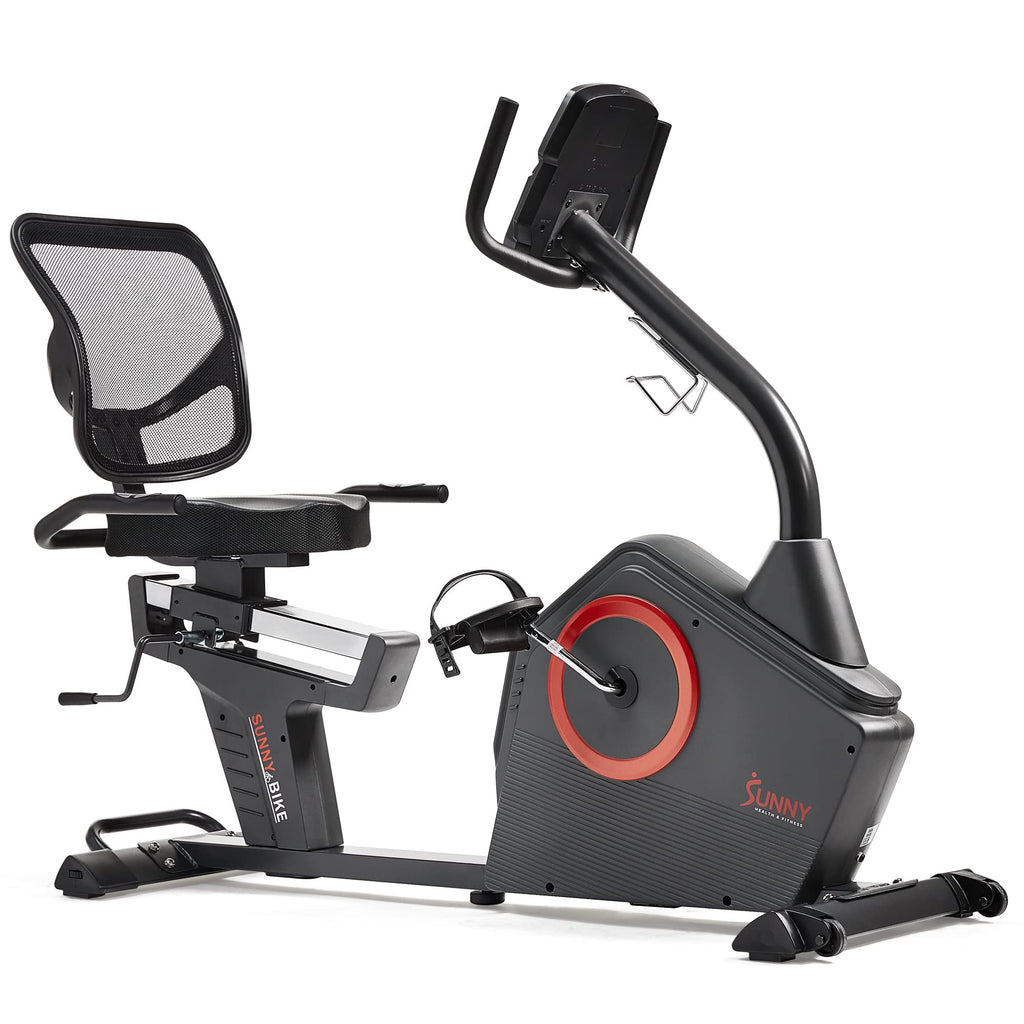 Sunny Health & Fitness Programmable Electro-Magnetic Resistance Recumbent Exercise Bike With 16 Levels Of Resistance, 300 Lbs We