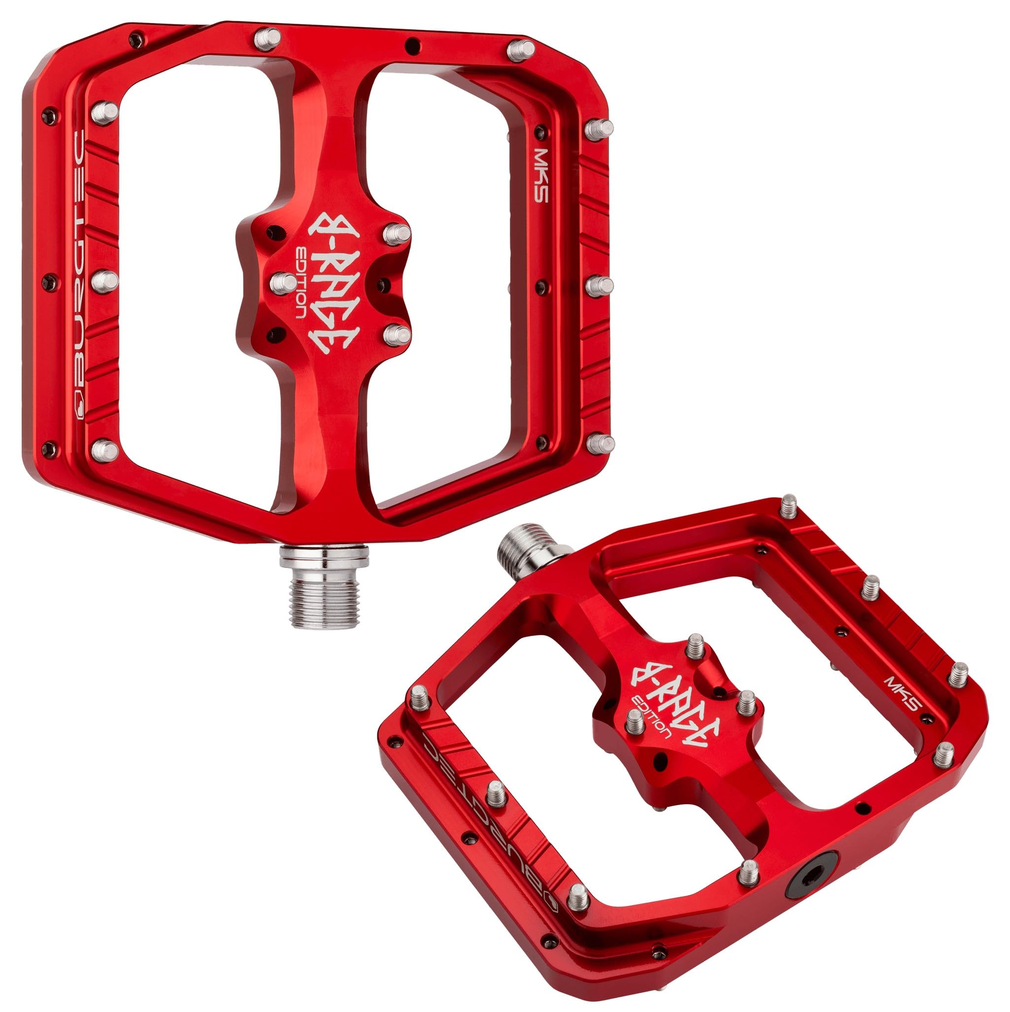 Burgtec Penthouse MK5 B-Rage Edition Flat Alloy Mountain Bike Pedals (Race Red), 112mm x 102mm
