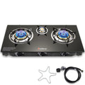 Besnerg Propane Stove 3 Burner Gas Stove, 34000 Btu High-Efficiency Auto Ignition Tempered Glass Lpg Cooktop With Csa Regulator