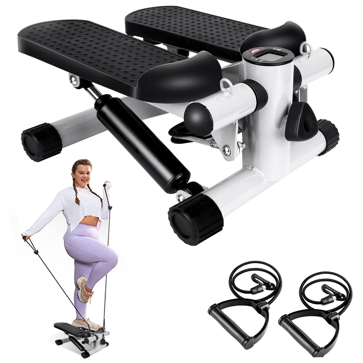 TeqHome Stepper for Exercise at Home, Stair Stepper with 2 Resistance Bands, Mini Stepper with 300LBS Loading Capacity & LCD Mon