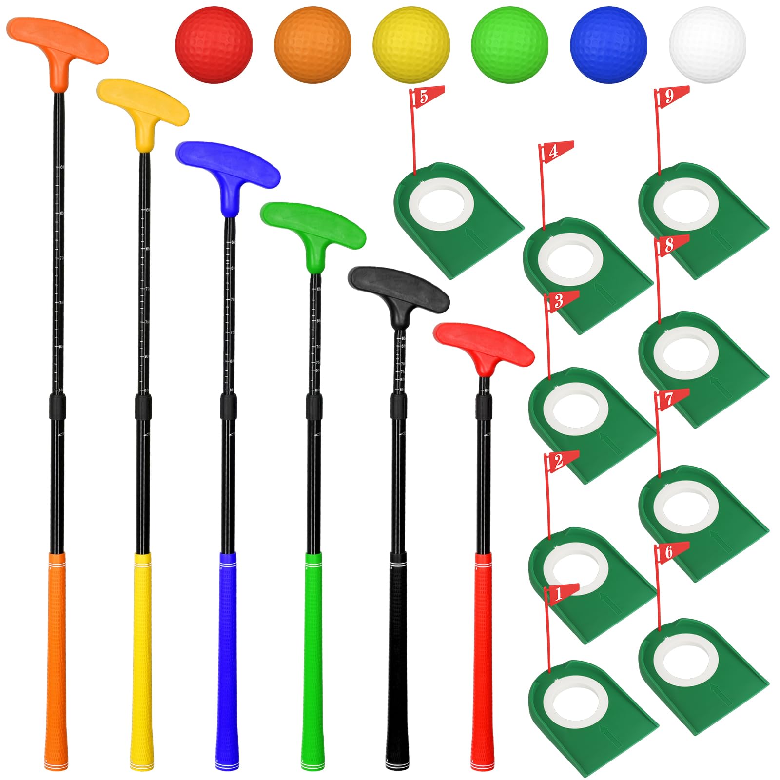 Silipull 21 Pcs Adjustable Golf Putters Set 6 Two Way Mini Golf Putter For Right Left Handed 6 Colored Practice Balls 9 Pcs Plas