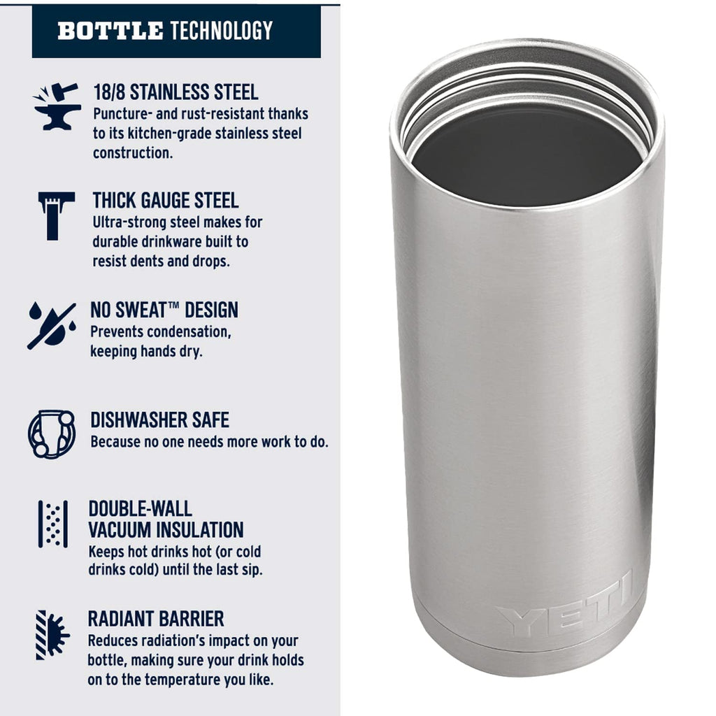 Yeti Rambler 18 Oz Bottle, Stainless Steel, Vacuum Insulated, With Hot Shot Cap, Nordic Blue