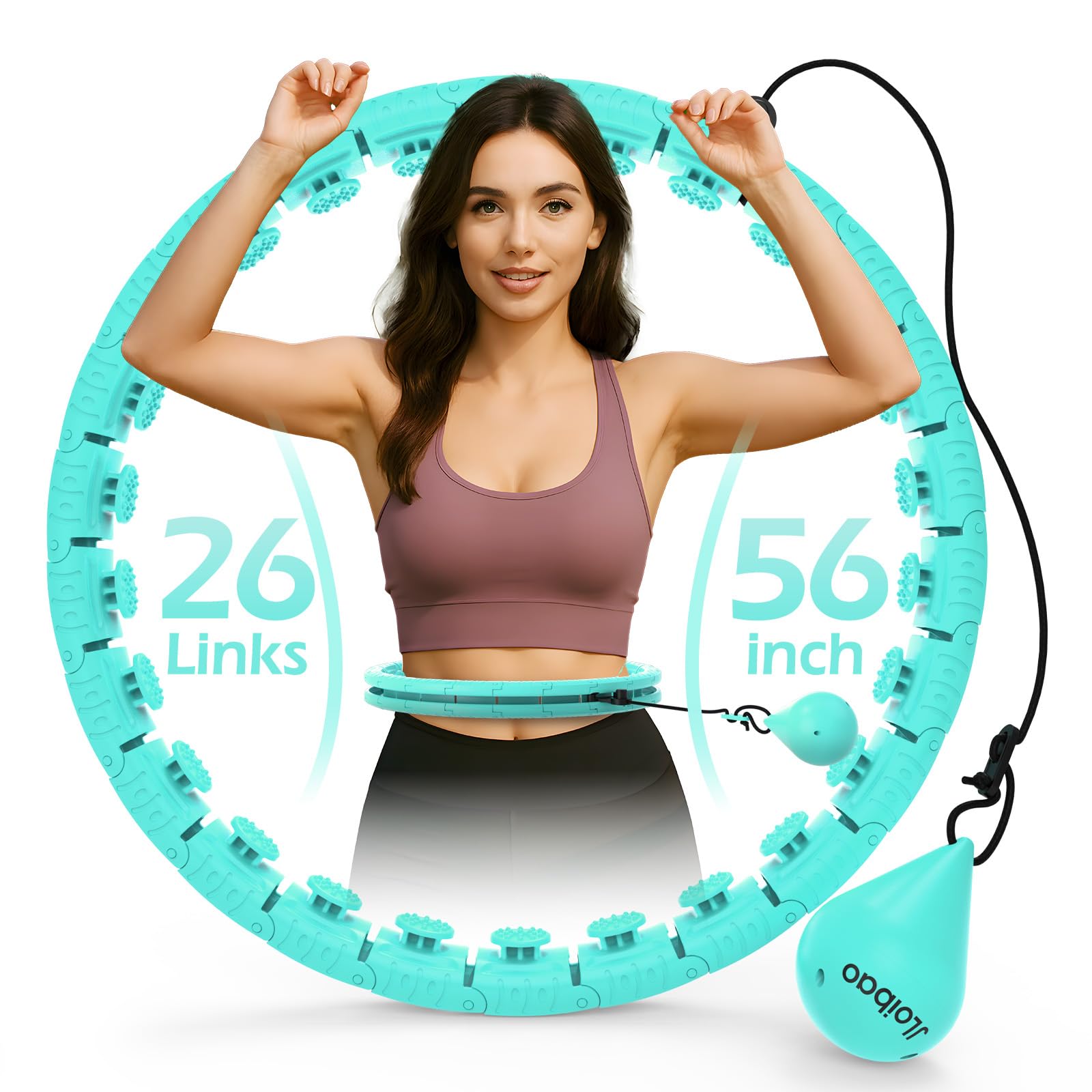 JLoibao Weighted Hula Circle with 26/32 Links(56-66 Inch) for Adults Weight Loss, Infinity Fitness Hoop Plus Size, for Women Sma
