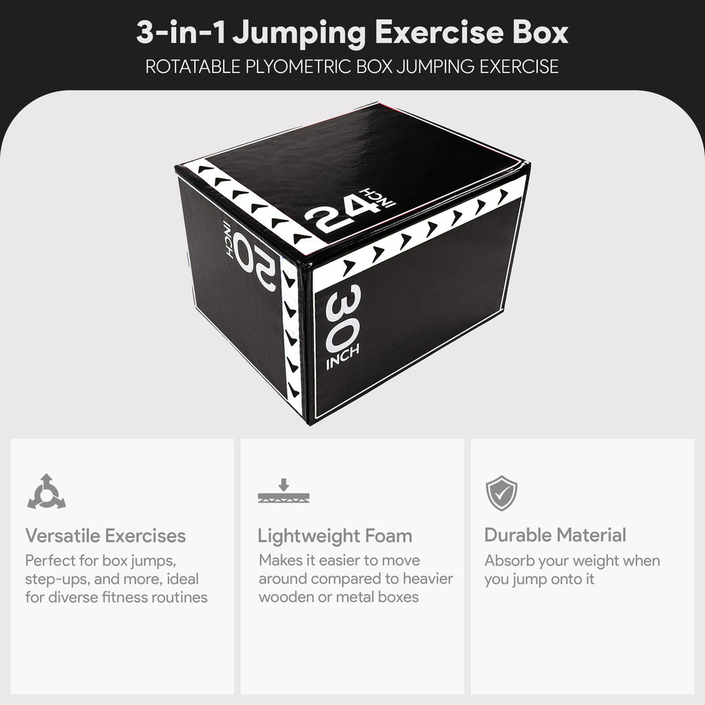 Balancefrom 3 In 1 20 Inch 24 Inch 30 Inch Foam Plyometric Box Jumping Exercise Jumping Trainer, Black & White, 16-Pound