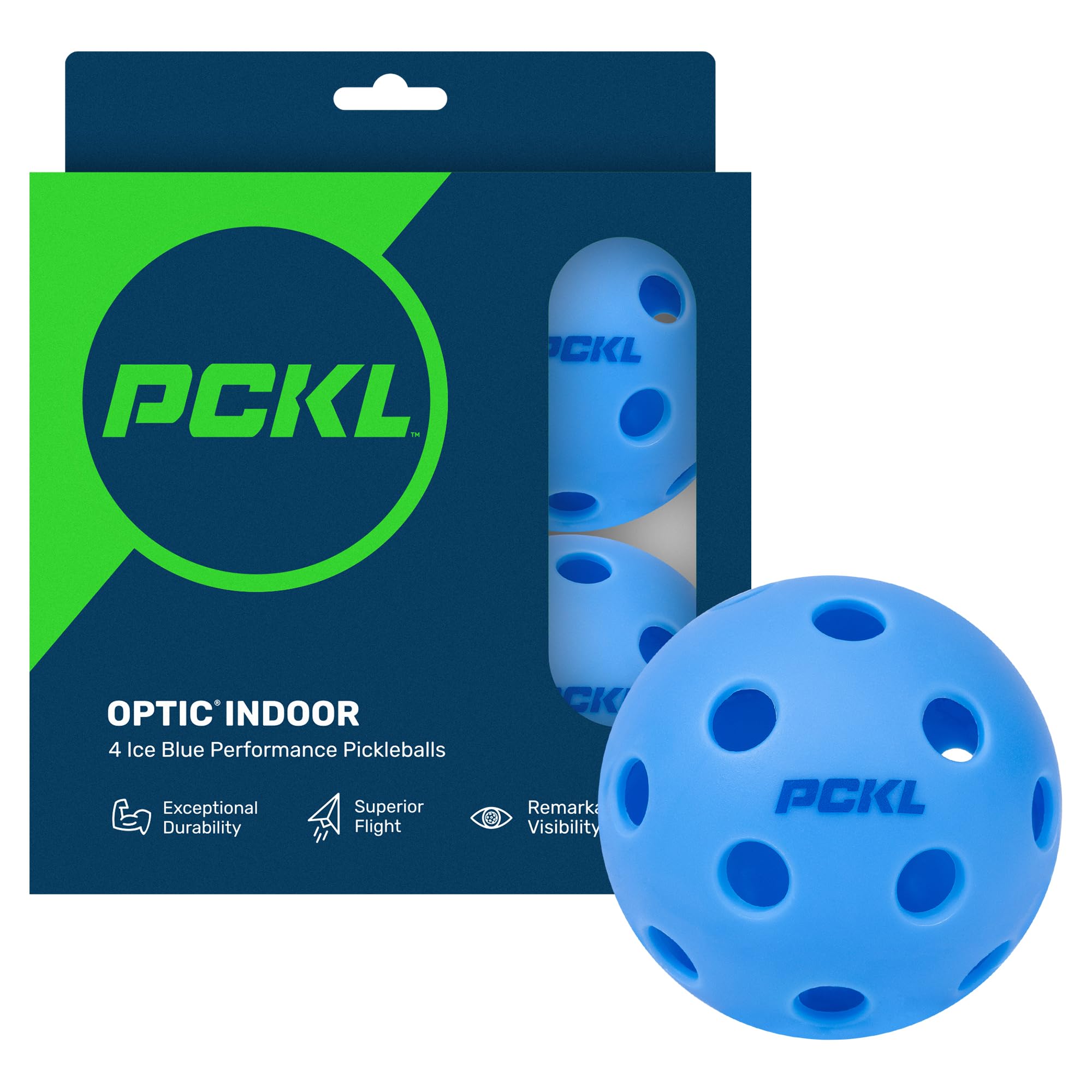 Pckl Optic Speed Pickleball Balls  Indoor & Outdoor  4 Pack Of Balls  Built To Usapa Specifications (Indoor Ice Blue)