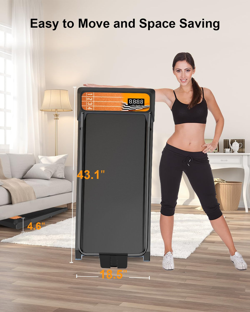 Walking Pad Treadmill With Handle Bar, 2.5 Hp Small Treadmills For Home With App Remote Control And Led Display, 4.0 Speed Porta