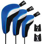 Andux 6Pcs/Set Golf Hybrid Club Head Covers And Wood Club Head Covers (3 Hybrid Covers + 3 Wood Covers) Black/Blue
