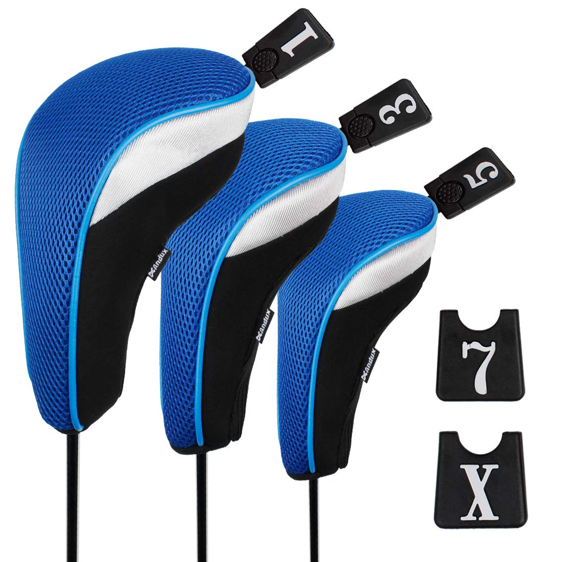 Andux 6Pcs/Set Golf Hybrid Club Head Covers And Wood Club Head Covers (3 Hybrid Covers + 3 Wood Covers) Black/Blue