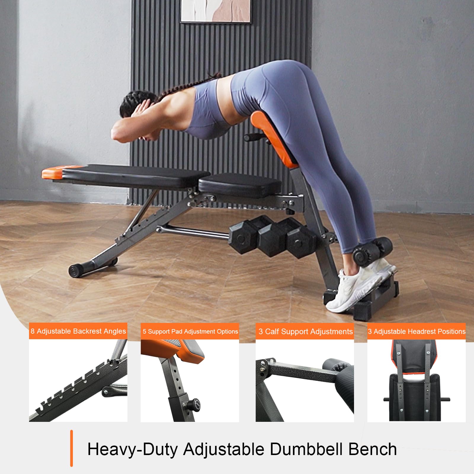 Fitks360 Adjustable Weight Bench 1000Lbs- Multi-Functional Full Body Workout Equipment: Hyperextension, Roman Chair, Sit-Up Benc