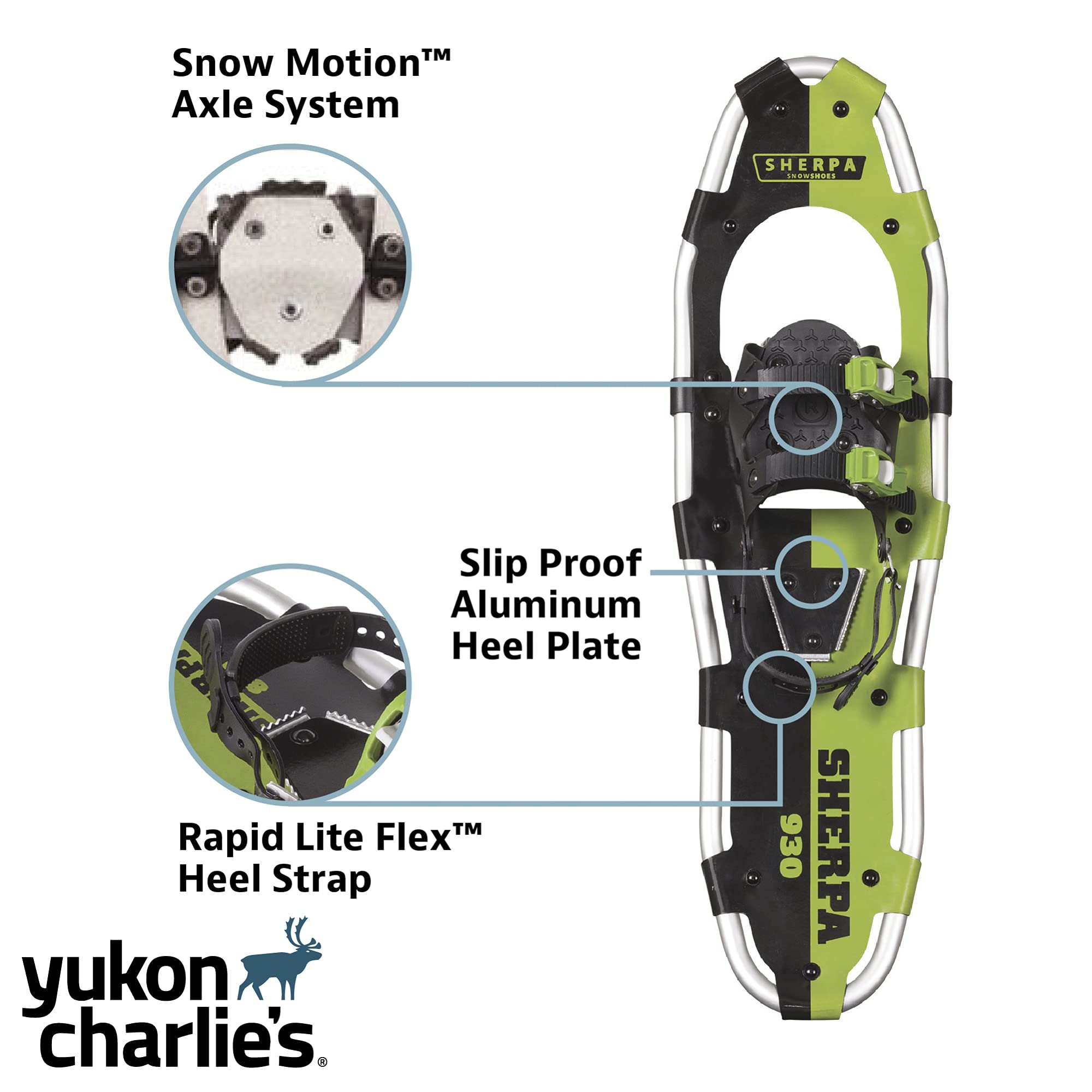 Yukon Charlie'S Sherpa Snowshoe Kit, 9-Inch X 30-Inch, Includes Snowshoes, Trekking Poles And Travel Bag